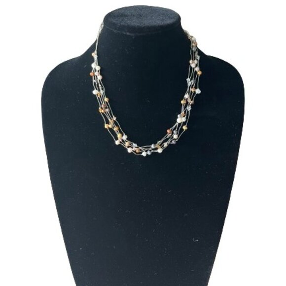 Multi Strand Pearl Illusion Collar Necklace - EUC - Picture 1 of 3